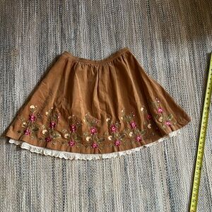 Embroidered Brown Skirt with Floral Design